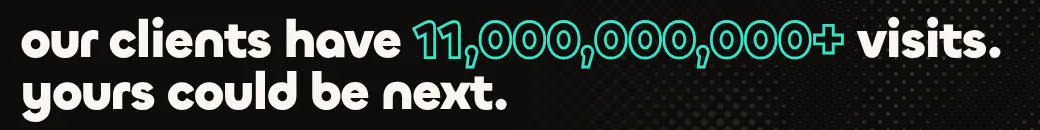 The bevel.team headline: “our clients have 11,000,000,000+ visits. yours could be next.”