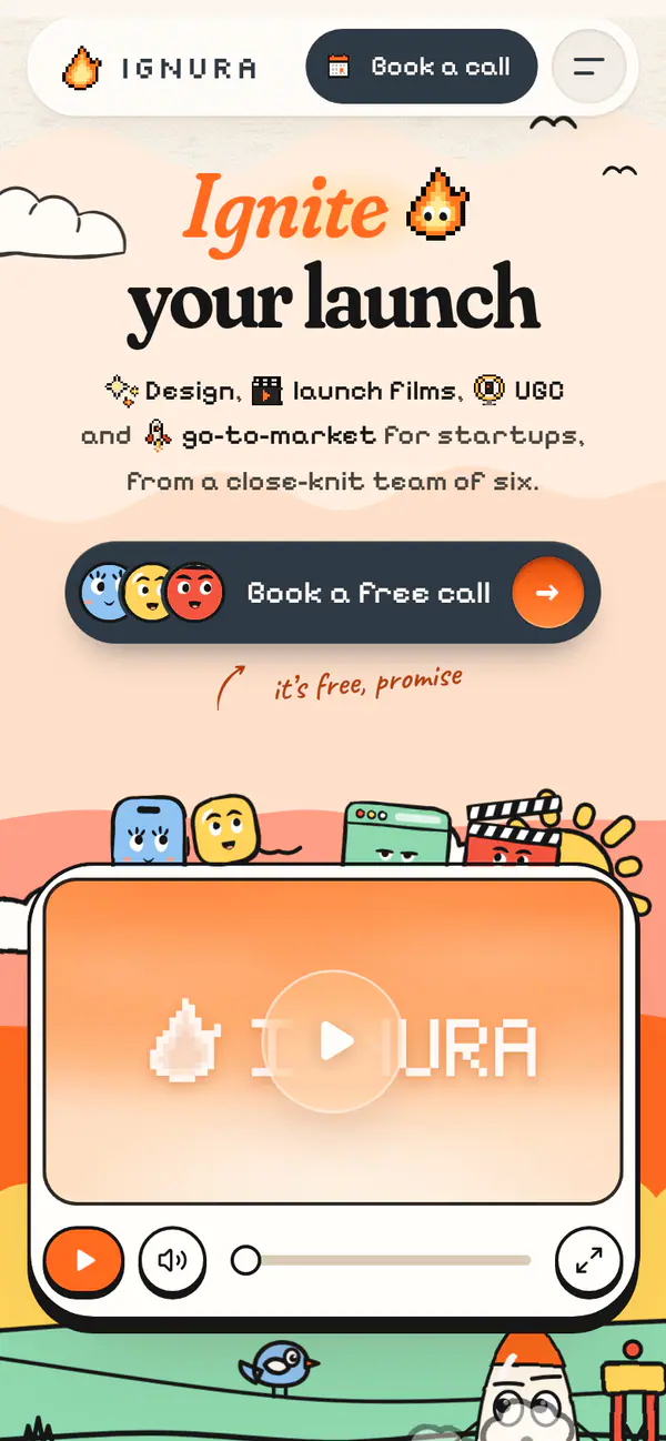 ignura.com on a phone: the hero, “Ignite your launch”