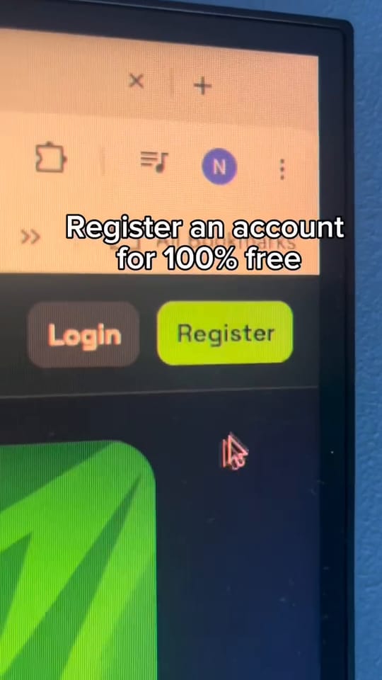 From the “POV: you gotta pay the bills tonight” post: a laptop screen with the caption “Register an account for 100% free” over Login and Register buttons