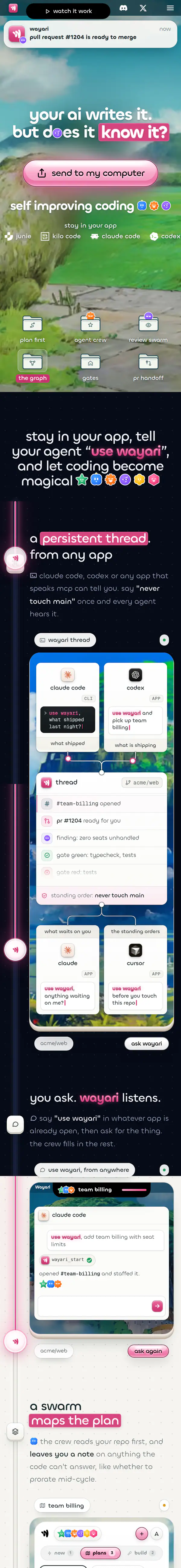 wayari.com on a phone, top to bottom